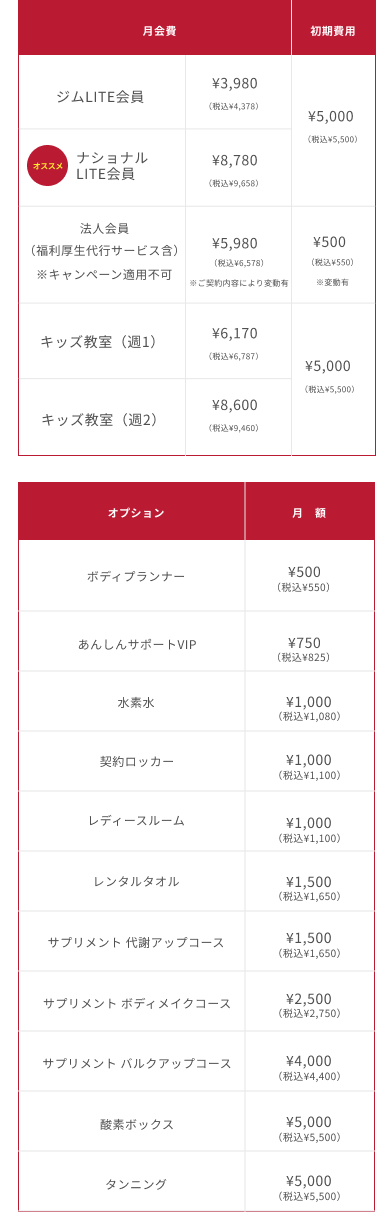 料金表